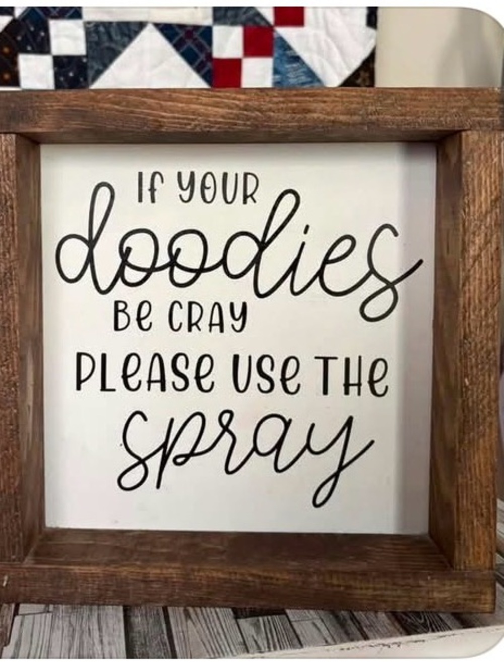 Rustic Wood-Framed Bathroom Sign - Brown Frame, White Face